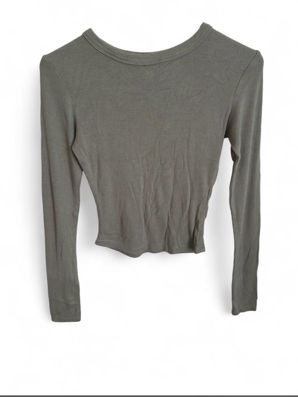Streetwear Society Olive Ribbed Long-Sleeve Crop Top